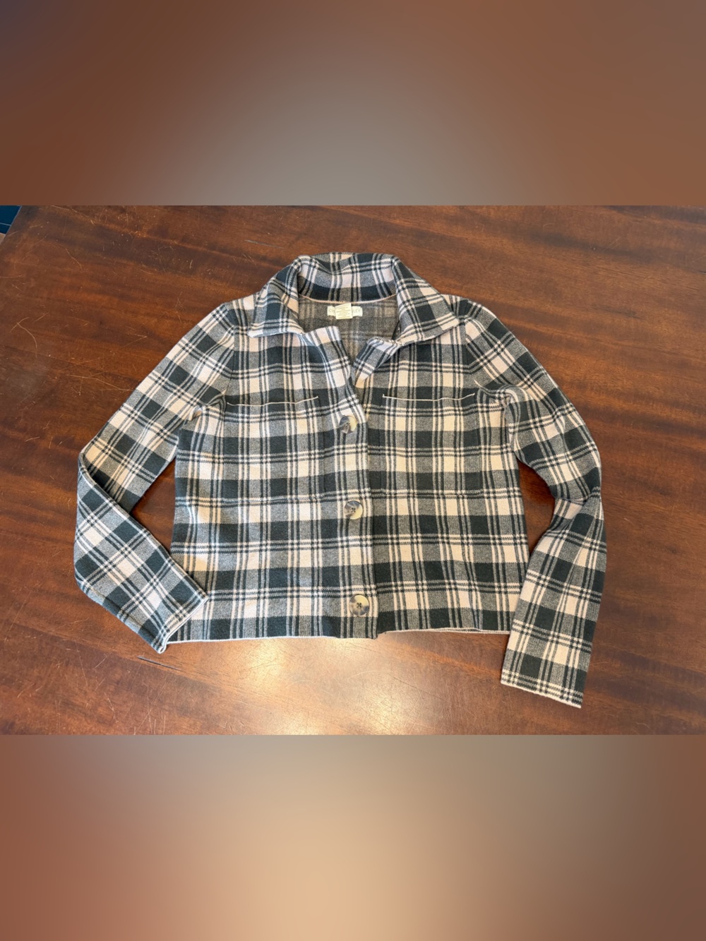 Cynthia Rowley Black and Cream Plaid Topper